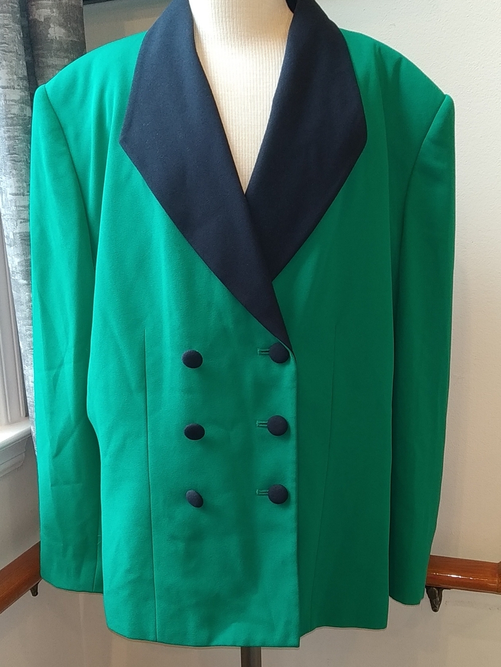 Kasper Green Black Double Breasted Blazer Size 14 Vintage